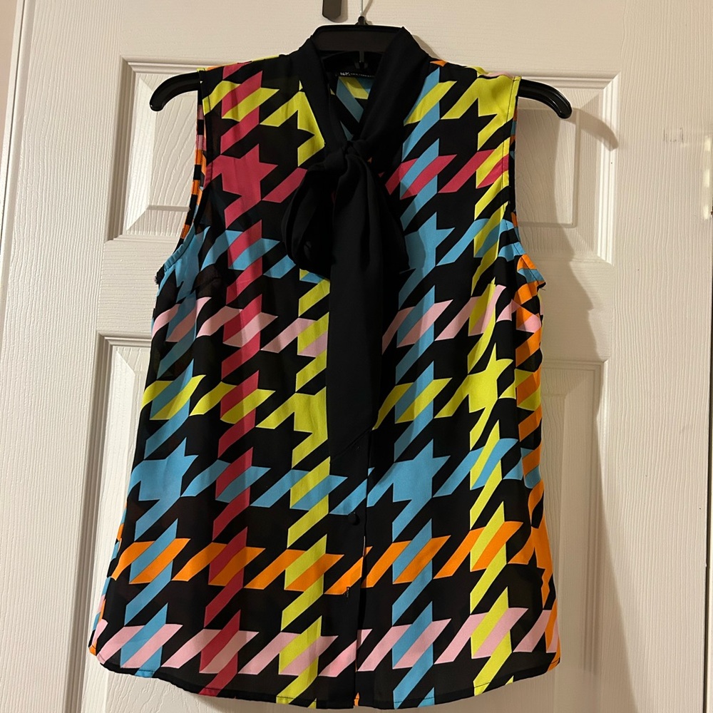 New York & Co Colorful Houndstooth Print Blouse